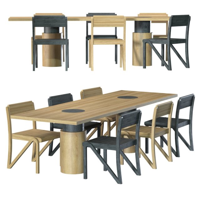 Dining Table and Chair in Blackened Oak by Orphan Work Model 3D .c4d .max .obj .3ds .fbx .stl .blend 