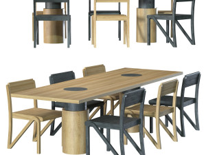 Dining Table and Chair in Blackened Oak by Orphan Work 3D Model