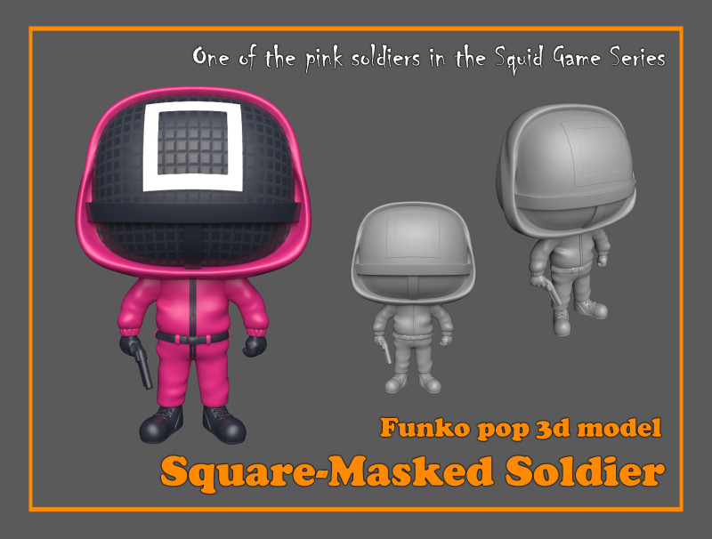 Squid Game Funko pop Square masked Soldier 3D Модель .c4d .max .obj .3ds .fbx .stl .blend