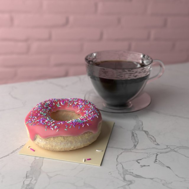 Donut and cofee 3D Model .c4d .max .obj .3ds .fbx .stl .blend 
