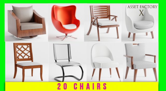 Chair Pack 01 20 Chairs Model 3D .c4d .max .obj .3ds .fbx .stl .blend