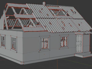 Old Village House Destroyed 3D Model