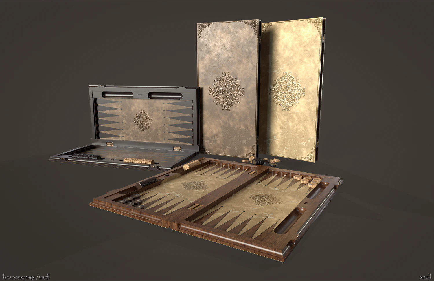 Gioco del backgammon pronto Modello 3D .c4d .max .obj .3ds .fbx .stl .blend 