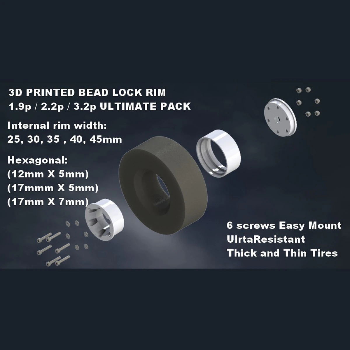 BEADLOCK RIM 19p 22p 32p ULTIMATE PACK Hexa 17 12 3D Print Model .c4d .max .obj .3ds .fbx .stl .blend 