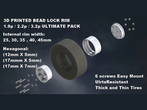 LLANTA BEADLOCK 19p 22p 32p PAQUETE ULTIMATE Hexa 17 12 Modelo de impresión 3D