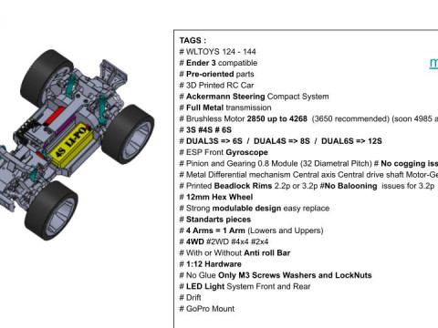 V7 WLTOYS 124 RC CARRO TRUGGY 112 PREMIUM Modelo de Impressão 3D