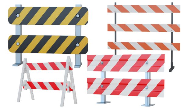 Road Steel Barricade 3D Model .c4d .max .obj .3ds .fbx .stl .blend 