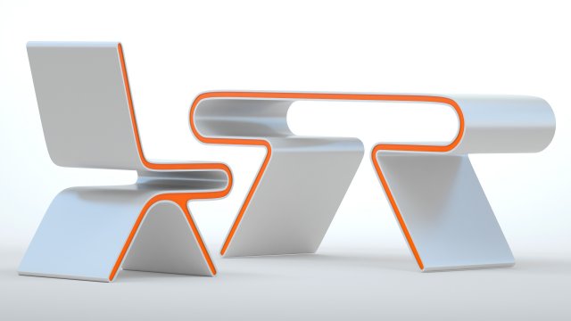 Omega Chair and Desk Model 3D .c4d .max .obj .3ds .fbx .stl .blend