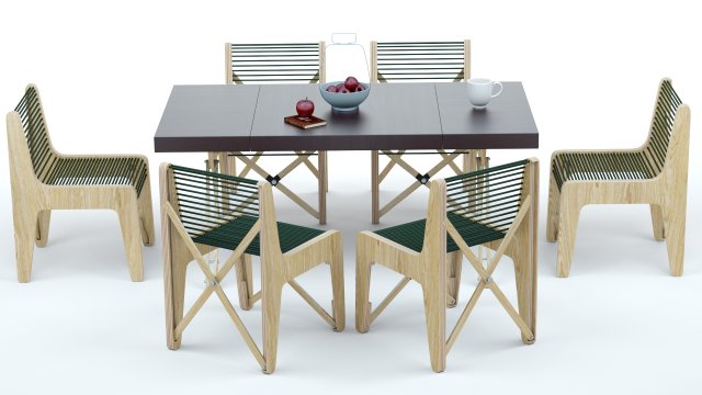 Collapsible Wood Chair and Table Modello 3D .c4d .max .obj .3ds .fbx .stl .blend