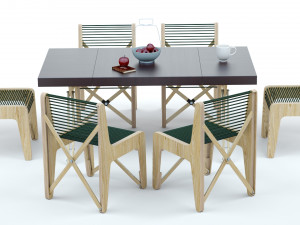 Collapsible Wood Chair and Table 3D 모델