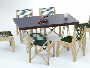Collapsible Wood Chair and Table Modello 3D