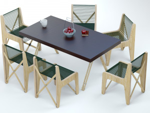 Collapsible Wood Chair and Table Modello 3D