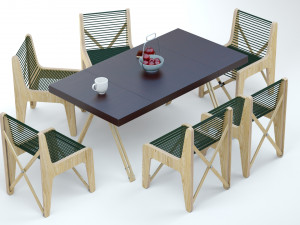 Collapsible Wood Chair and Table Modello 3D
