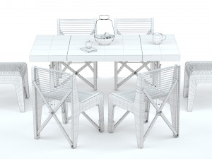 Collapsible Wood Chair and Table Modello 3D