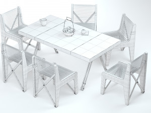 Collapsible Wood Chair and Table Modello 3D
