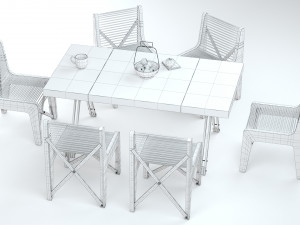 Collapsible Wood Chair and Table Modello 3D