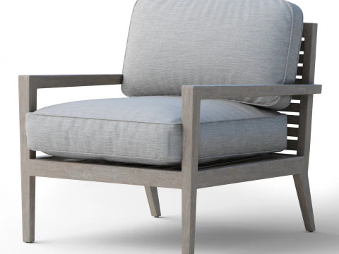 Sanford Rustykalne nowoczesne krzesło ogrodowe z szarym, wyściełanym drewnem Model 3D