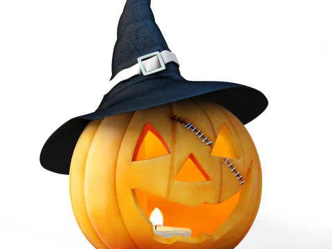 Set Halloween pumpkin with witch hat 3D Model