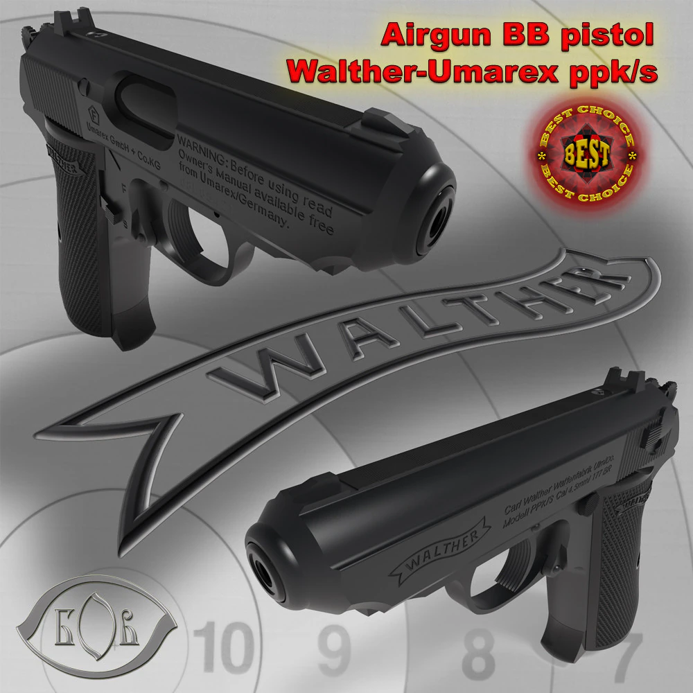 Pneumatic pistol Walther - Umarex ppk-s 3D Model .c4d .max .obj .3ds .fbx .stl .blend 