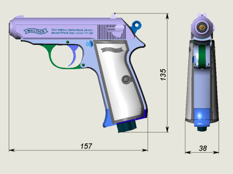 Pneumatic pistol Walther - Umarex ppk-s 3D 모델