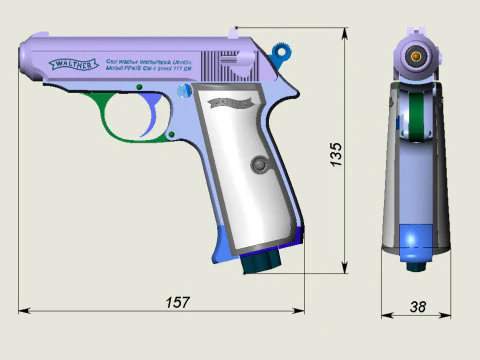 Pneumatic pistol Walther - Umarex ppk-s 3D Model