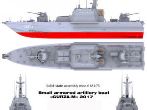 Малий броньований артилерійський катер типу Гюрза М - U174 AKKERMAN - ВМС УКРАЇНИ 3D Модель