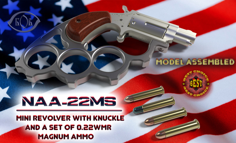 Mini revolver NAA-22MS with knuckles and cartridges assembly Model 3D .c4d .max .obj .3ds .fbx .stl .blend 