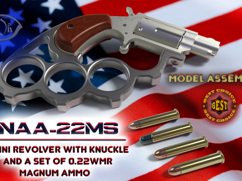 Mini revolver NAA-22MS with knuckles and cartridges assembly 3D मॉडल