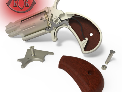 Mini revolver NAA-22MS with knuckles and cartridges assembly Model 3D