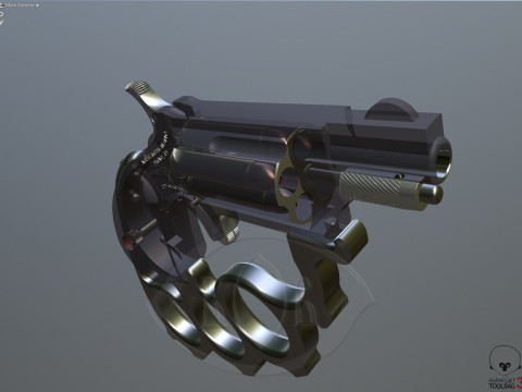 Mini revolver NAA-22MS with knuckles and cartridges assembly Model 3D