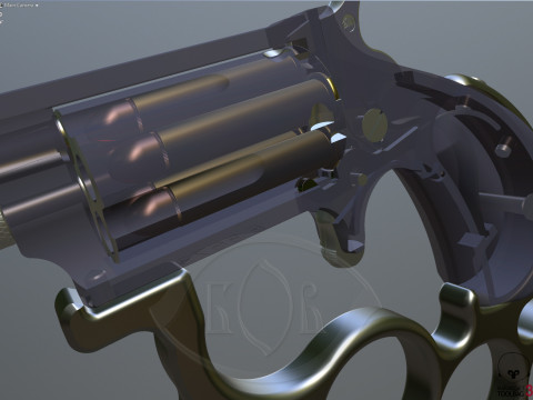 Mini revolver NAA-22MS with knuckles and cartridges assembly Model 3D