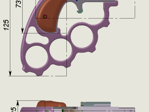 Mini revolver NAA-22MS with knuckles and cartridges assembly Model 3D