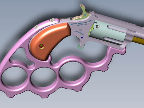 Mini revolver NAA-22MS with knuckles and cartridges assembly Model 3D