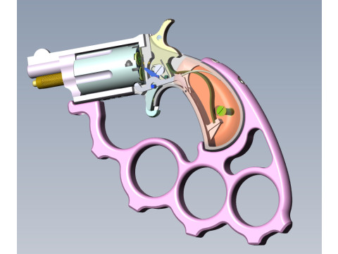 Mini revolver NAA-22MS with knuckles and cartridges assembly Model 3D