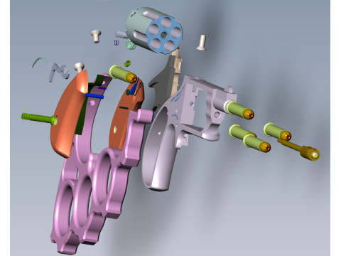 Mini revolver NAA-22MS with knuckles and cartridges assembly Model 3D