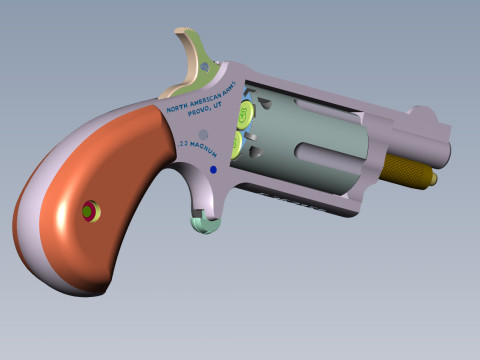 Mini revolver NAA-22MS with knuckles and cartridges assembly Model 3D