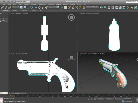 Mini revolver NAA-22MS with knuckles and cartridges assembly Model 3D