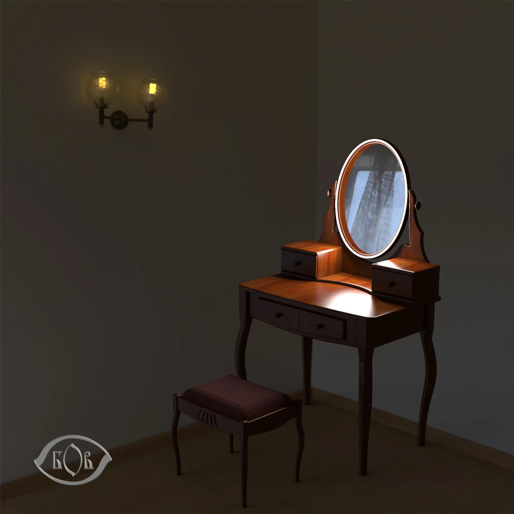 Dressing table with Led lighting and with a chair 3D Model .c4d .max .obj .3ds .fbx .stl .blend