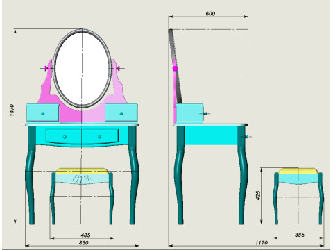 Dressing table with Led lighting and with a chair 3D Model