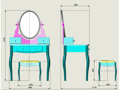 Dressing table with Led lighting and with a chair 3D Model