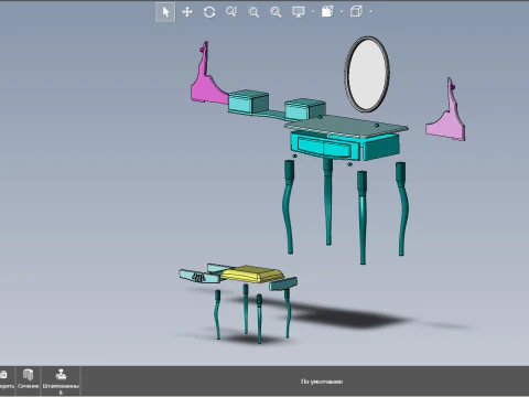 Dressing table with Led lighting and with a chair 3D Model