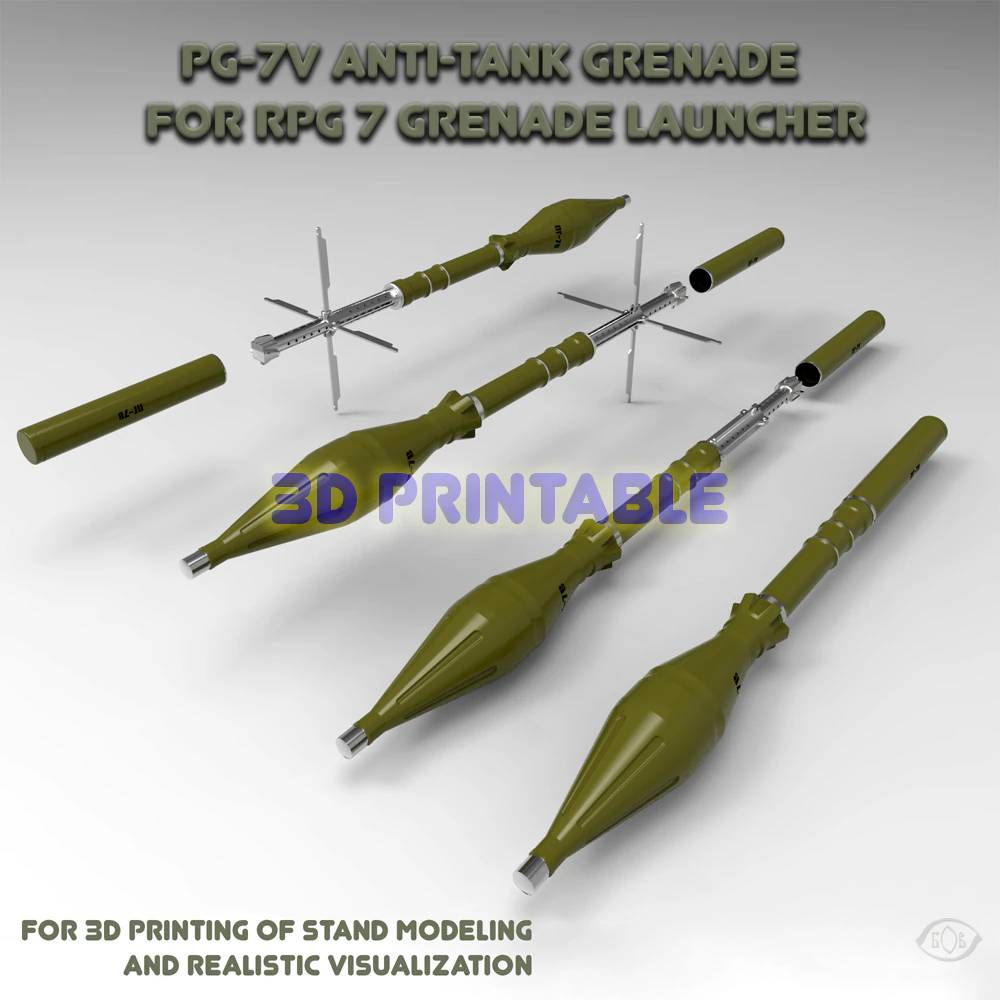 Grenade PG-7V for grenade launcher RPG 7 printable moulage 3D Model .c4d .max .obj .3ds .fbx .stl .blend