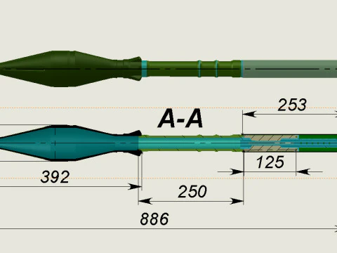 Grenade PG-7V for grenade launcher RPG 7 printable moulage 3D Model