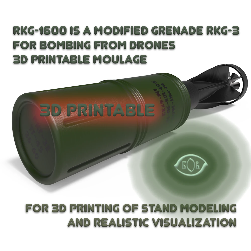 Drone Bomb Grenade RKG 1600 for drone Moulage printable 3D Model .c4d .max .obj .3ds .fbx .stl .blend 