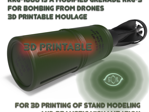 Drone Bomb Grenade RKG 1600 for drone Moulage printable Modello 3D