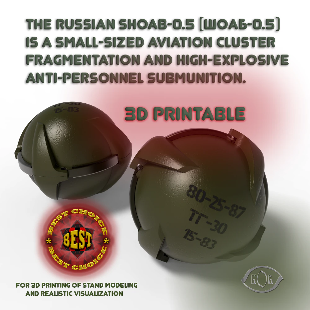 SHOAB 05 Submunition for Cluster avia Bomb 3D printable Moulage 3D Model .c4d .max .obj .3ds .fbx .stl .blend 