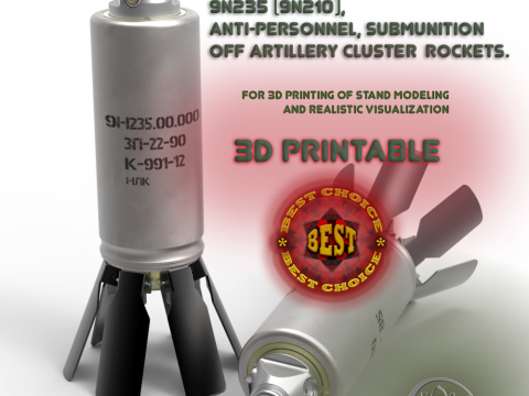 9N235 Anti Personnel submunition off artillery cluster rockets 3Dprintable Moulage Modelo 3D