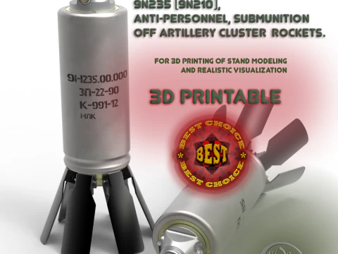 9N235 Pocisk przeciwpiechotny z rakiet kasetowych artylerii Moulage do druku 3D Model 3D
