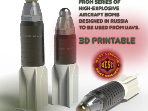 İHA'lar i&ccedil;in OFSP y&uuml;ksek patlayıcı u&ccedil;ak bombaları 3D yazdırılabilir Mulaj 3D Model