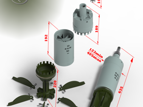 Artillery cumulative antitank projectile of 122mm BK-13 Stand model 3D printable Moulage Modello 3D